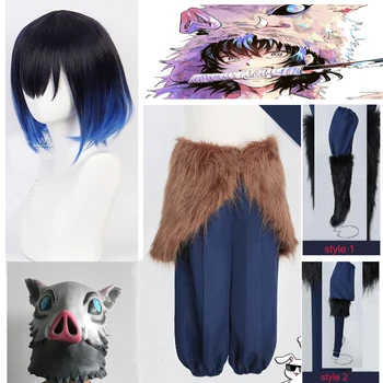 

Demon Vampire Slayer Kimetsu no Yaiba Inosuke Hashibira shank-feathering Cosplay Costume Masks Wig Pants 2019 Cosplay legend
