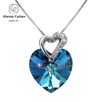 

Embellished with Crystals From Swarovski Fashion jewelry Necklace for Women Blue Heart Crystal Pendant Necklace Collares Gift