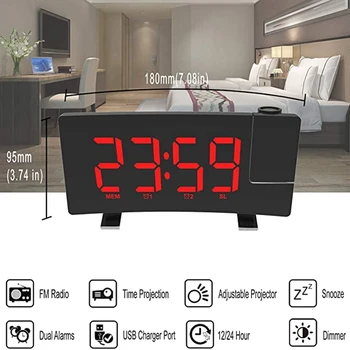 

Projection Clock Radio Large Ie LED Display Electronic Clock Dual Curved Alarm Clock