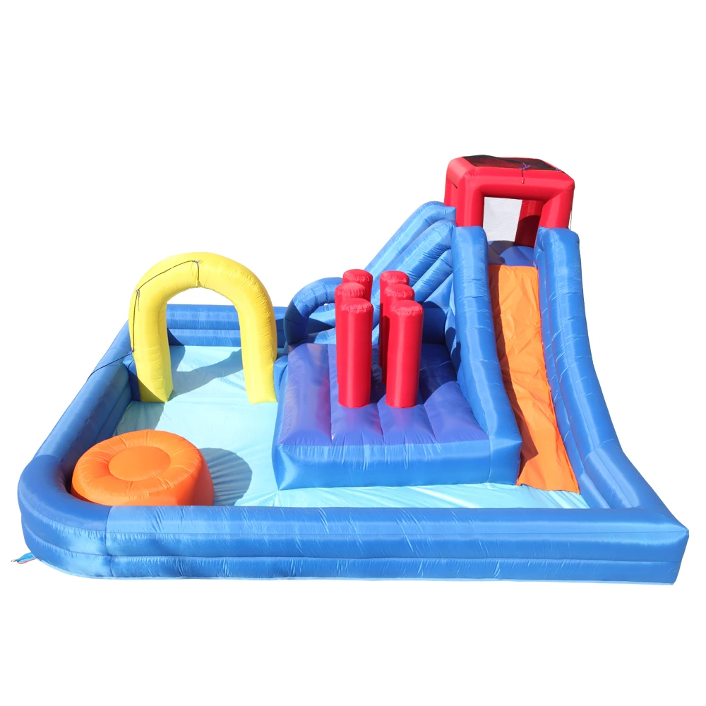 

New Inflatable Water Slide Bouncer Castle River Race Area Climbing Wall And Hose For Kids Play Castle+Air Blower U.S. Stock