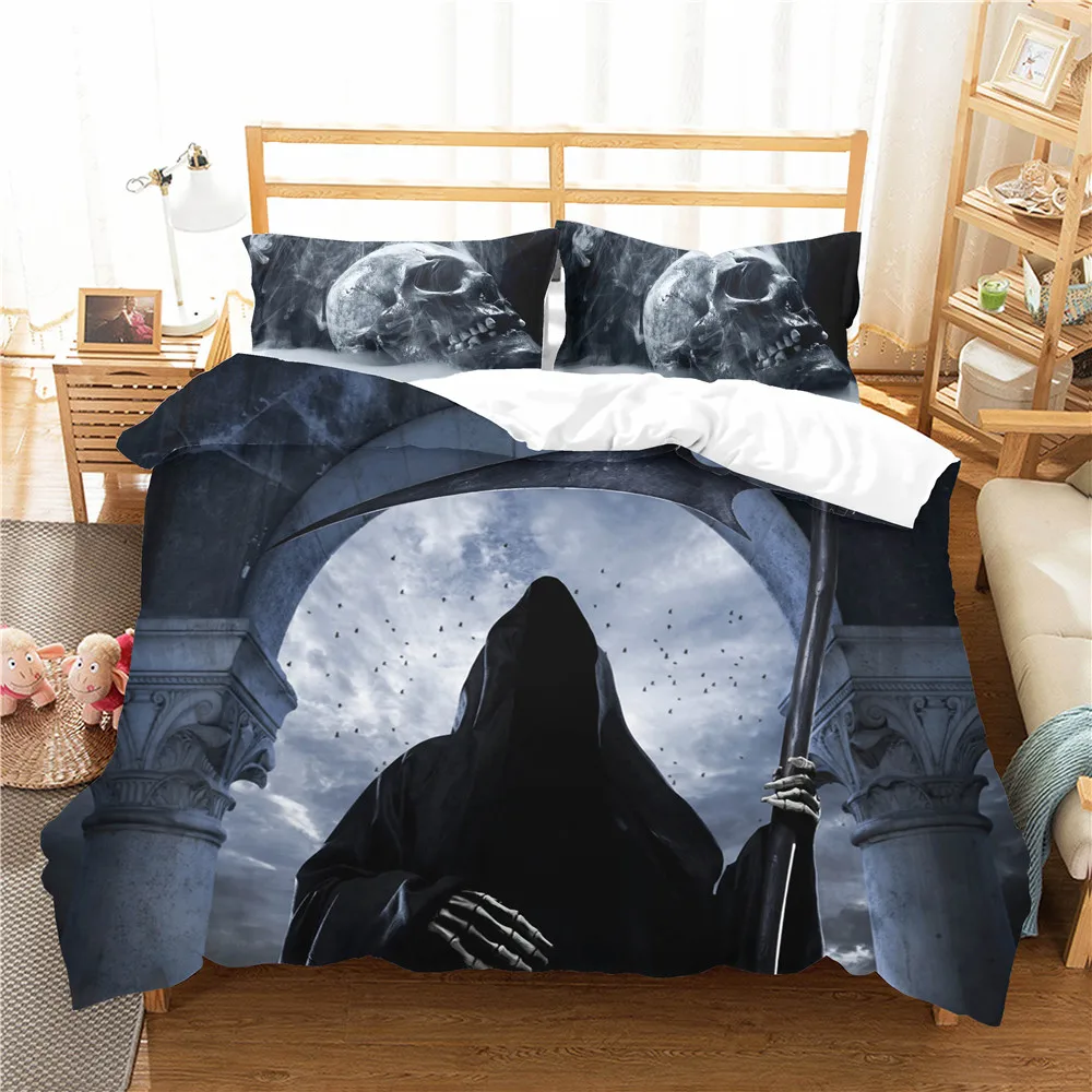 

Quilts and Comforter Set 3D Scary Skull Demon Printed Duvet Cover Home Textiles with Pillowcase King Queen Size for Adult