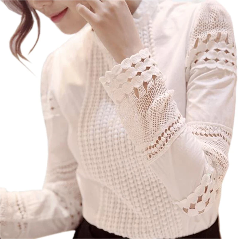 S-5XL, осенние женские рубашки, Белые блузы с длинным рукавом, тонкие базовые Топы размера плюс, кружевные рубашки для работы, офиса, женские блузы J2531
