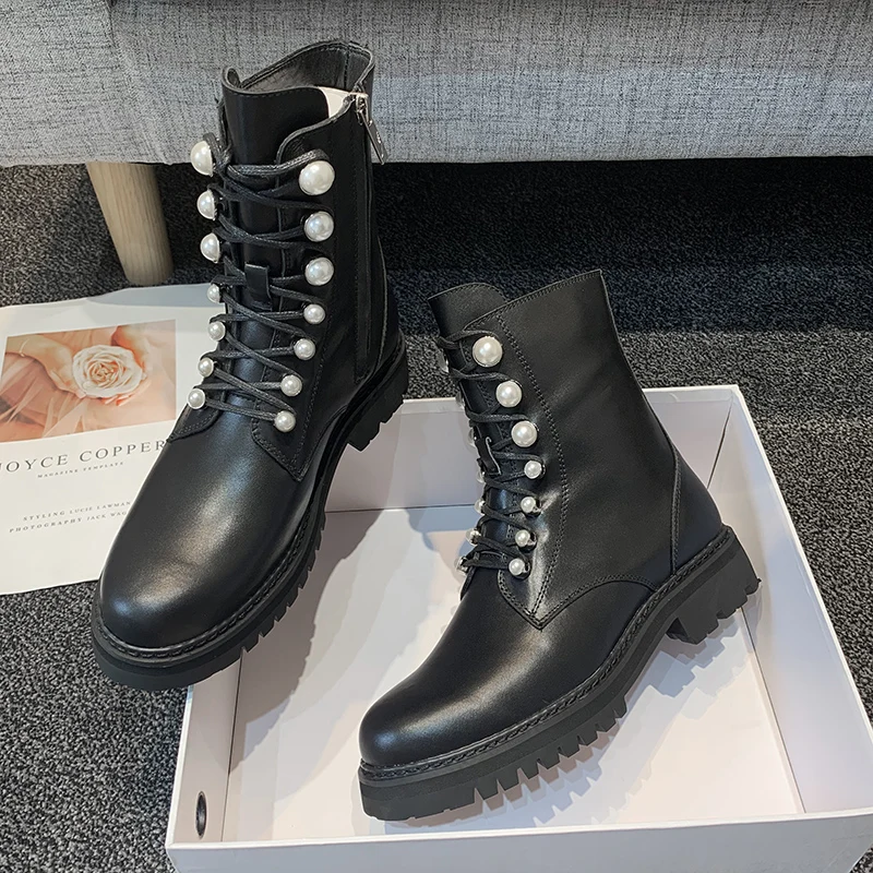 Женские ботильоны Сезон Зима Цвет Черный на шнуровке с круглым носком scarpe donna