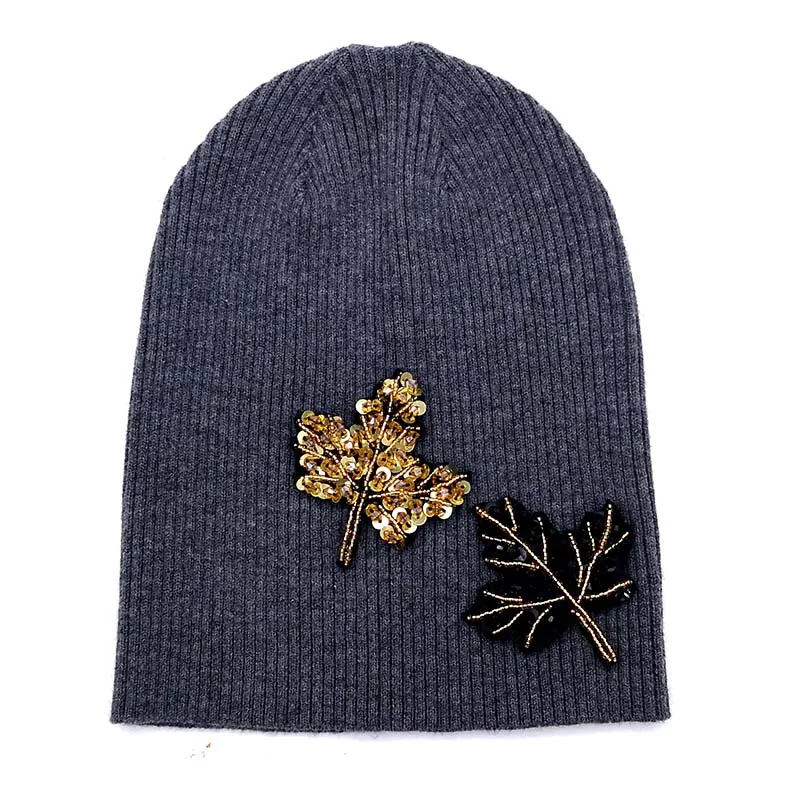 Günstige GZHilovingL Frühling Frauen Baum Perlen Strass Stricken Slouch Hüte Caps Weibliche Weiche Baumwolle Wolle Baggy Dünne Rippen Beanies Hüte