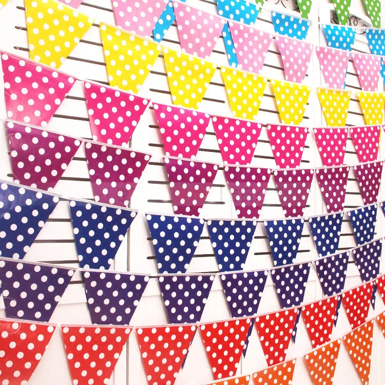 

10 Flags 2.5M Colorful Dot Banner Kids Bitrthday Favors Flags Wedding Pennants Blue Pink Polka Paper Garlands Party Decoration