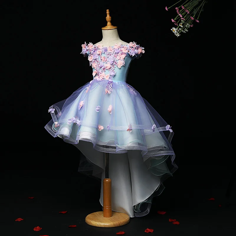 Appliques Tulle Flower Girl Dress Kids Pageant Evening Gown Party Beading Lace Princess Wedding First Communion Clothes