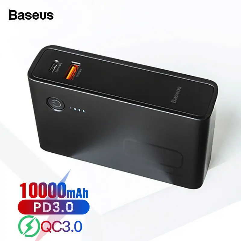 Цена Baseus 10000 мАч USB зарядное устройство, внешний аккумулятор USB C PD, быстрая зарядка 3,0, внешний аккумулятор для iPhone 11, портативное Внешнее зарядное ...