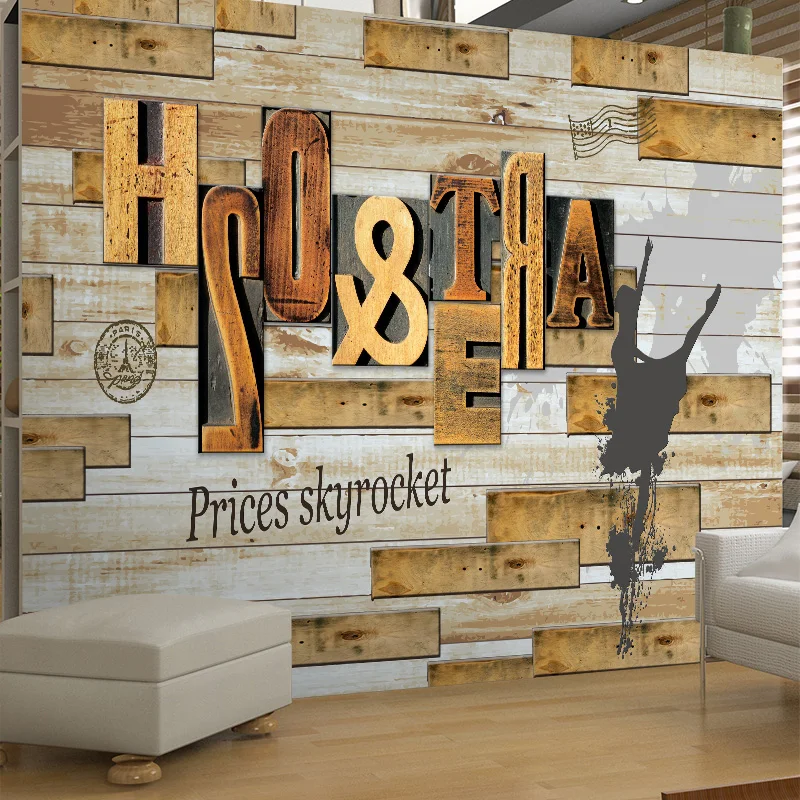 Прямая доставка ретро ностальгические деревянные доски кафе письмо обои