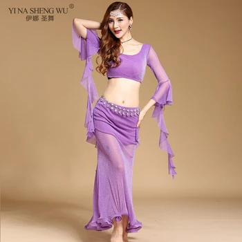 

New Women's Belly Dance Costume 2pcs Set Sexy Top Long Skirt Oriental Bellydancing Clothes Performance Wear Fashion Suit Adult