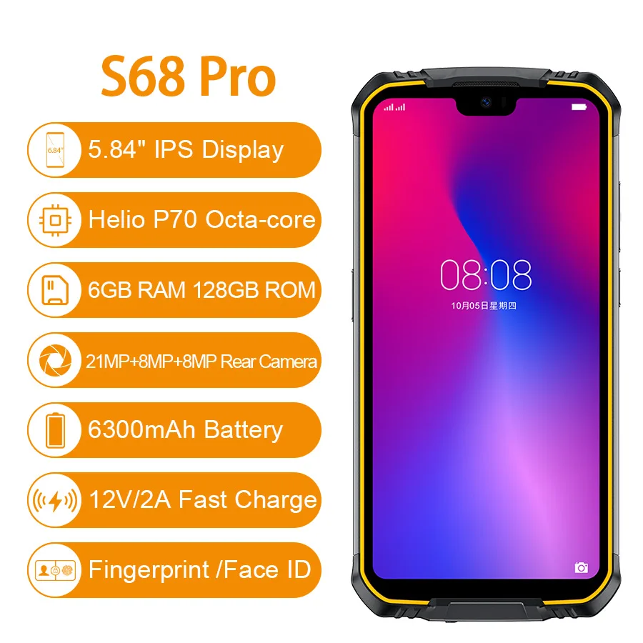 IP68 Водонепроницаемый DOOGEE S68 Pro прочный телефон Helio P70 Восьмиядерный 6 ГБ 128 Гб Беспроводная зарядка NFC 6300 мАч 12V2A зарядка 5,9 дюймов FHD