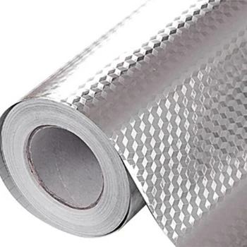 

5M 3D Cubic Grid Aluminum Oil Proof Sticker Kitchen Orange Peel Lines Foil Stove Cabinet Waterproof Adhesive Silver Vinyl Wallpa