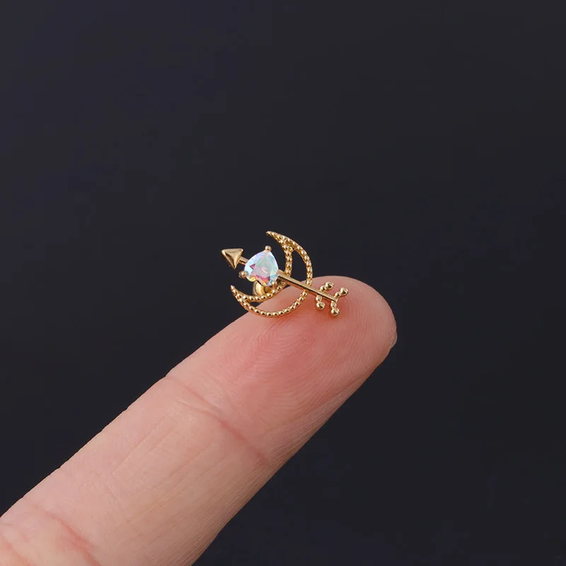 1Pc New Trendy 20G AB Color Crystal Moon Crown Stainless Steel Earrings Helix Cartilage Studs Tragus Ear Piercing - Image 6