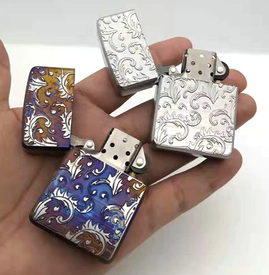 

XYT 2color TC4 titanium alloy double-sided embossed flower lighter kerosene