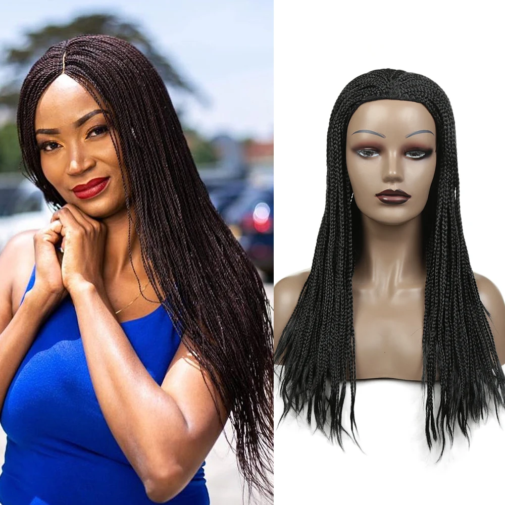 Long Braided African Wig Synthetic Box Braids Wig Natural Black Synthetic Braiding Hair For Women Daily Use Alibaby