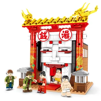 

605103 Chinatown detective movies series Japanese money soup sauna scene puzzle building kits block toys for Children Gifts