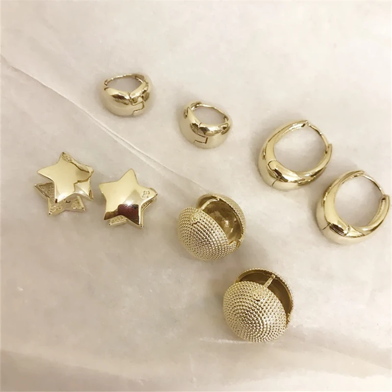 HUANZHI корейские простые стереоскопические геометрические полые пентаграммы мяч u-образный металлические золотые небольшие кольцевые серьги в стиле ретро для женщин