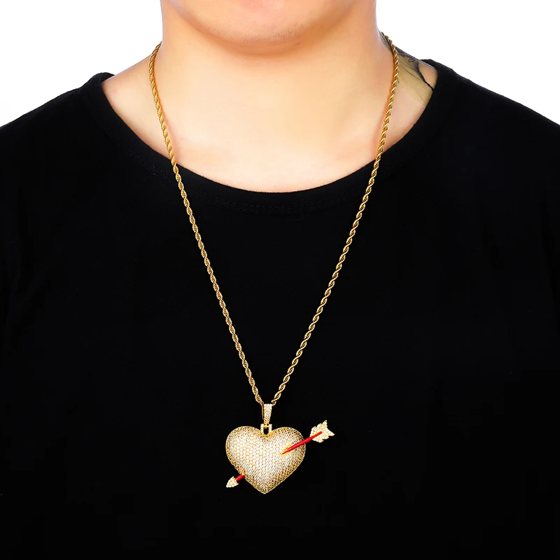 US7 Bling Iced Out Сердце Любви со стрелой ожерелье микро с инкрустацией AAA+ кубический циркон медные ожерелья с подвесками для мужчин хип хоп ювелирные изделия