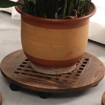 

Wood Flower Pot Removable Tray Plant Holder Stand Base with Wheels Planter Flowers Pot Mover Trolley Plate Stand Gard