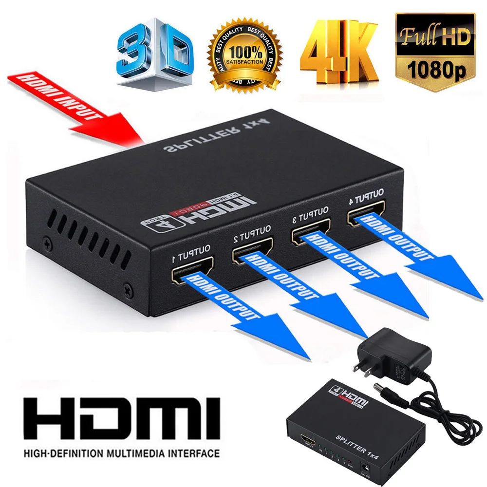 Full HD HDMI Сплиттер 4 порта концентратор ретранслятор усилитель V1.4 1080p 1 в 4 из разработан износостойкость
