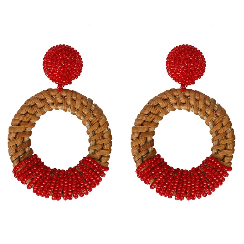 Dvacaman INS Fashion Statement Earrings Women Boho Rattan Knit Drop Earrings Wooden Dangle Earrings Wedding Jewelry Wholesale - Окраска металла: 21