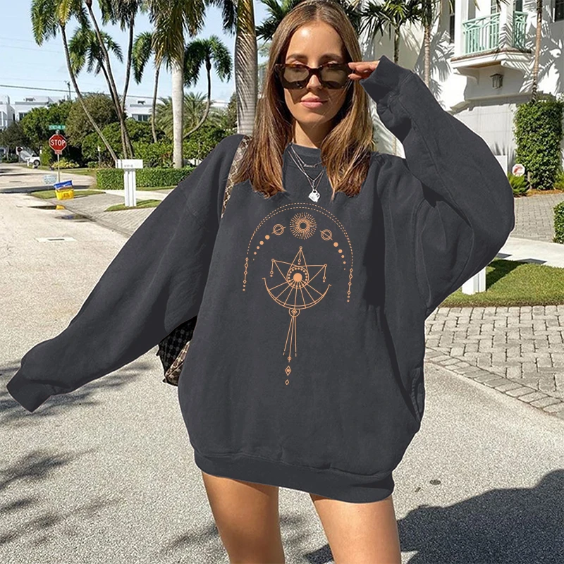 Sudaderas Vintage con estampado de plumas para mujer, suéter holgado cuello redondo, camisetas de gran con capucha y sudaderas| -