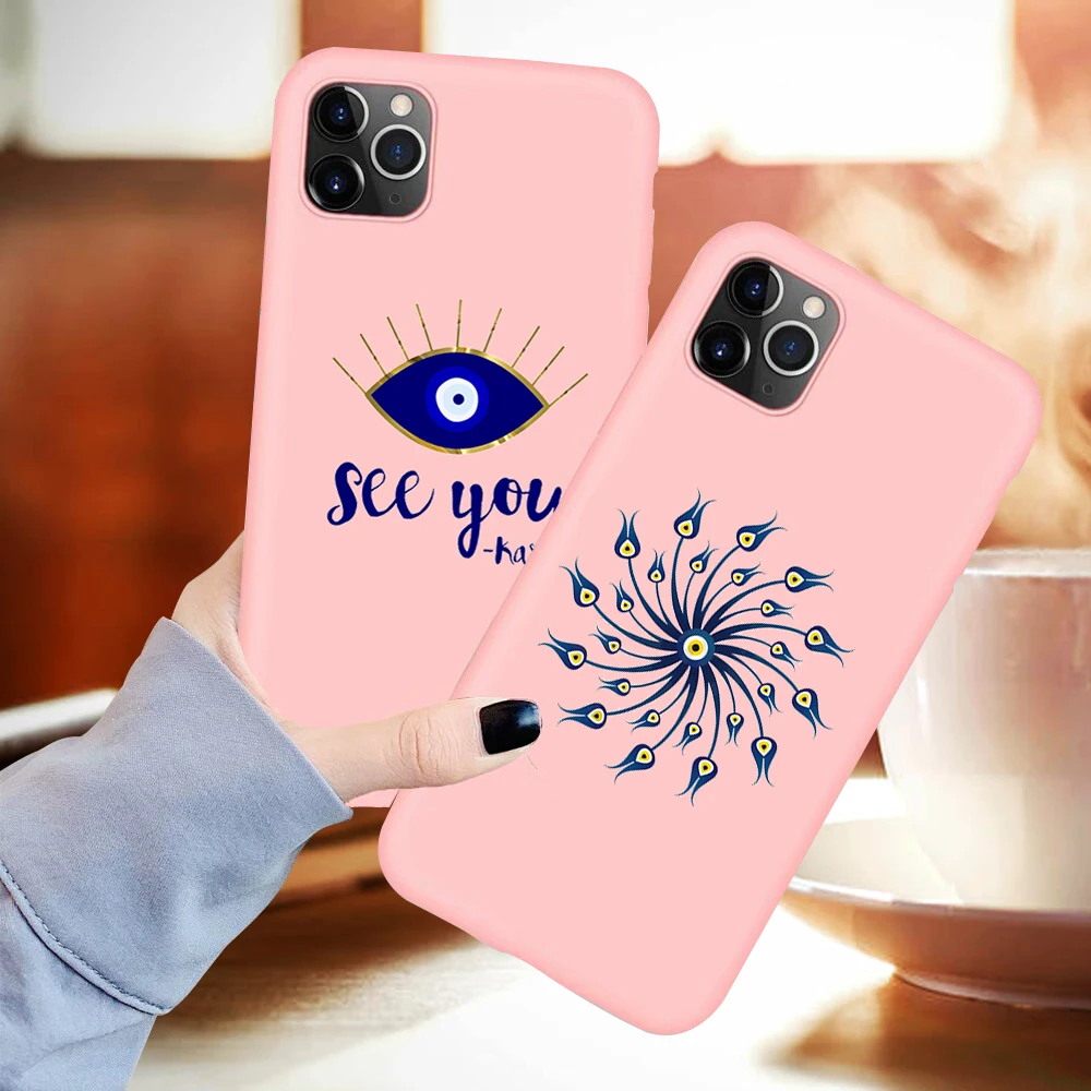 

Evil eyes phone case is suitable for IPhone 11 Pro MAX XS X 6s 6 7 8 Plu s soft TPU pink phone case