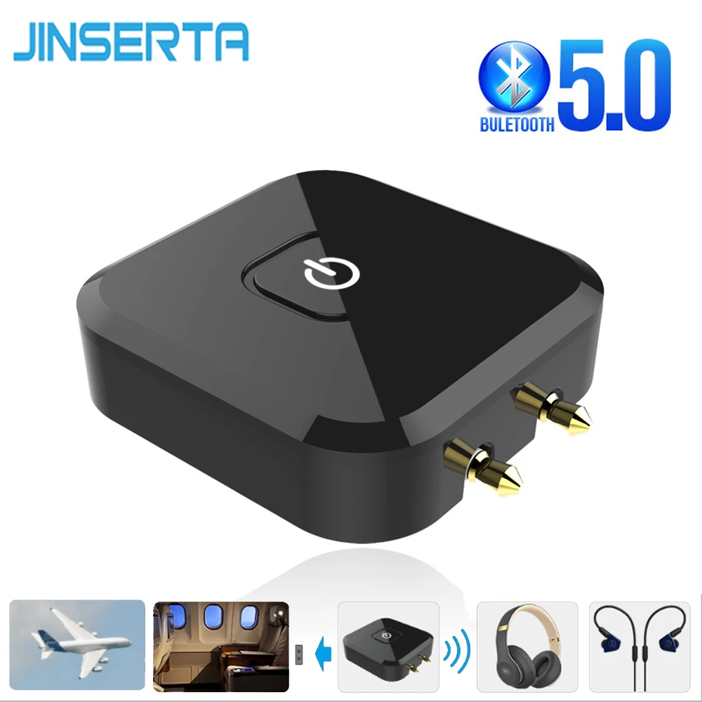 JINSERTA Airplane Bluetooth 5 0 Transmitter Audio Adapter 3 5mm AUX Jacks Connection Wireless Headphones Accepter