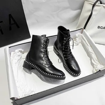 

Winter Autumn Ankle Boots for Women 2020 Motorcycle Boots Thick Heel Slip On Round Toe Fashion Size 35-40