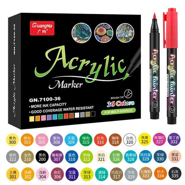 36 Colors Acrylic Paint Pens Acrylic Brush Marker Pens for Rock Painting, Stone, Ceramic, Glass, Wood, Canvas ,DIY Card Making. 36 Colors Markers