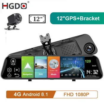 

HGDO 12" Android 8.1 4G Car DVR GPS Navigation Auto Registrar WiFi Bluetooth 1080P Rearview Mirror Camera Dash Cam with Mount