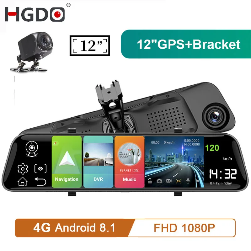 Автомобильный видеорегистратор HGDO 12 дюймов Android 8 1 4G GPS навигация автоматический