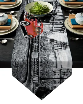 

Red Vintage Car Paris Tower Street Table Runner Table Flag Home Party Decorative Tablecloth Table Runners