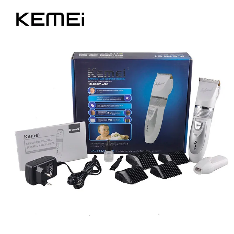 Rechargeable Electric Hair Clipper with Limit Combs Barber Scissors Trimmer Grooming Kit for Adult Baby KM-6688 KEMEI