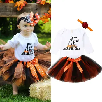 

Newborn Infant Baby Girl 3pcs Clothes Set Romper Top Halloween Bow Tutu Skirt Cute Baby Girl Clothing Outfit