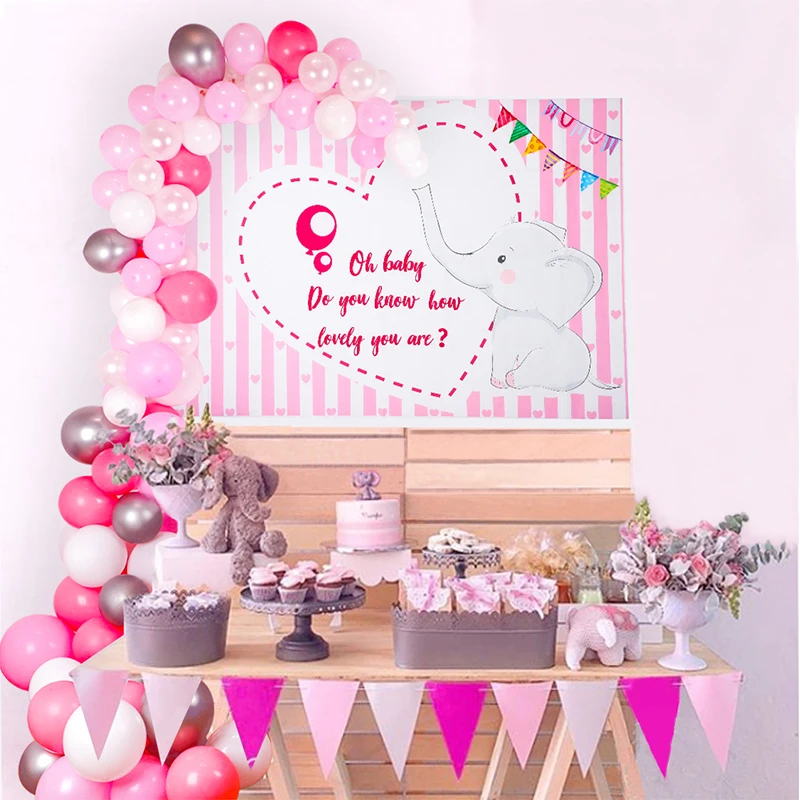 Розовый для вечеринки в честь будущего малыша украшения для девочек серебристый/Розовый Шар АРКА ребенок душ девочка слон ткань фон фотографии