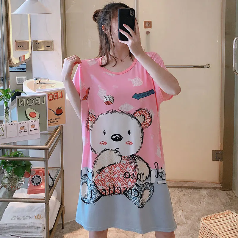 Women nightgowns Women nightdresses Sleeping dress Plus Size Summer Loose Women Nightdress Short Sleeves Cute Cartoon Sweet Casual Sleepwear for Girls