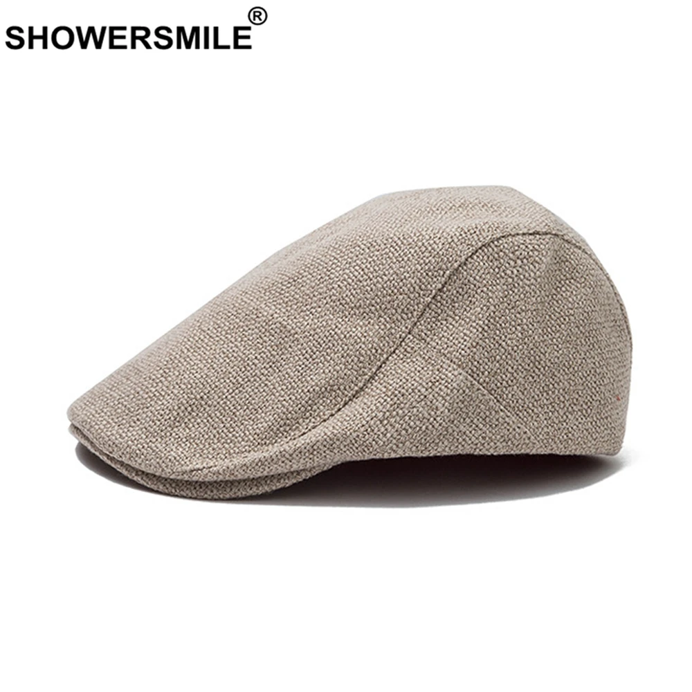 

SHOWERSMILE летний мужской берет, льняная Кепка на плоской подошве, регулируемая кепка газетчика, дышащая винтажная однотонная оранжевая Кепка из плюща и утиного ключа