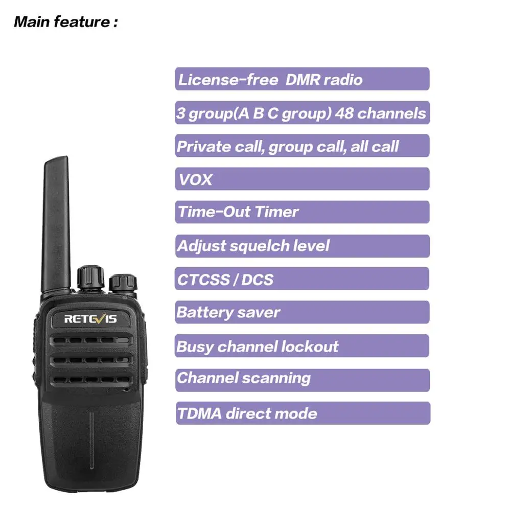 Цифровая рация Retevis RT40 DMR 0 5 Вт аналоговая Tier I PMR446/FRS двухстороннее радио VOX Ham