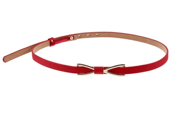 

Red Simple Style Bowknot Buckle Decorated Slender Waist Belt For Female
