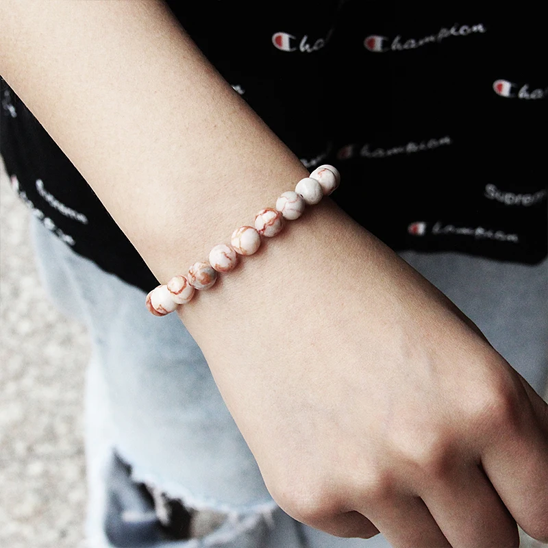 Fashion Natural Stone Pink Angelite Beads Bracelet 8mm Sunstone Beaded Energy Yoga Bracelet Jewelry for Women Handmade Gifts