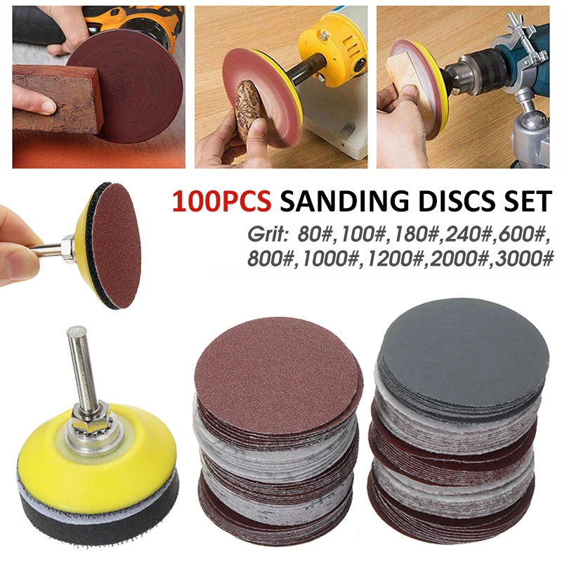 100pcs 50mm/2'' Sanding Discs Hook Loop Sandpaper 80 3000 Grits Mixed