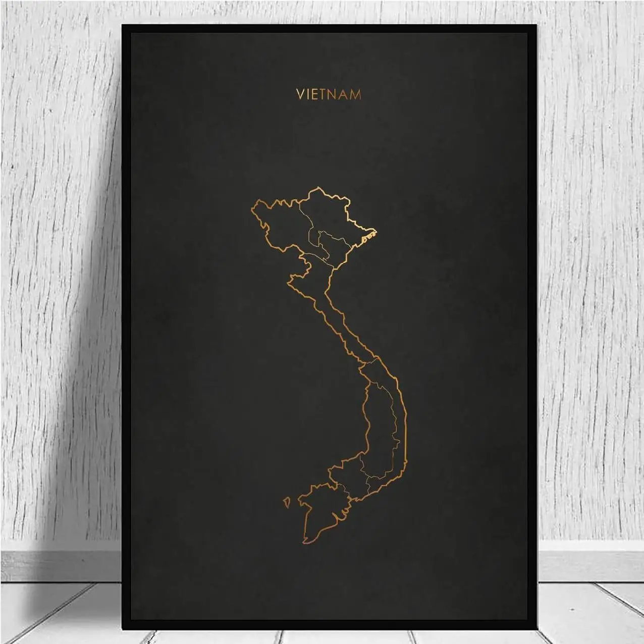 Golden line black Vietnam Map Canvas Wall Art Print Modern Poster Pictures Living Room Decor | Дом и сад
