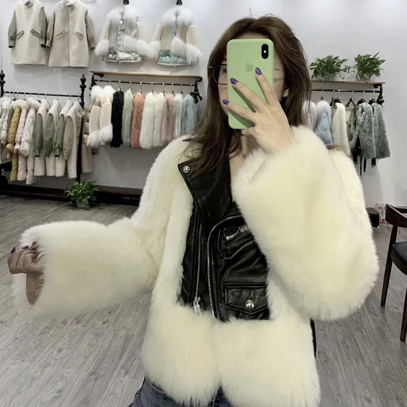 Новая стильная модная куртка из натуральной кожи Женская Шуба с кожаным ремнем