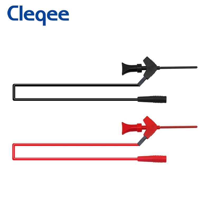 

Cleqee P1511B 2PCS SMD IC Test Hook Clip Test Probe Internal Spring Silicone Cable 26AWG with 2mm Jack for Multimeter 20V/5A