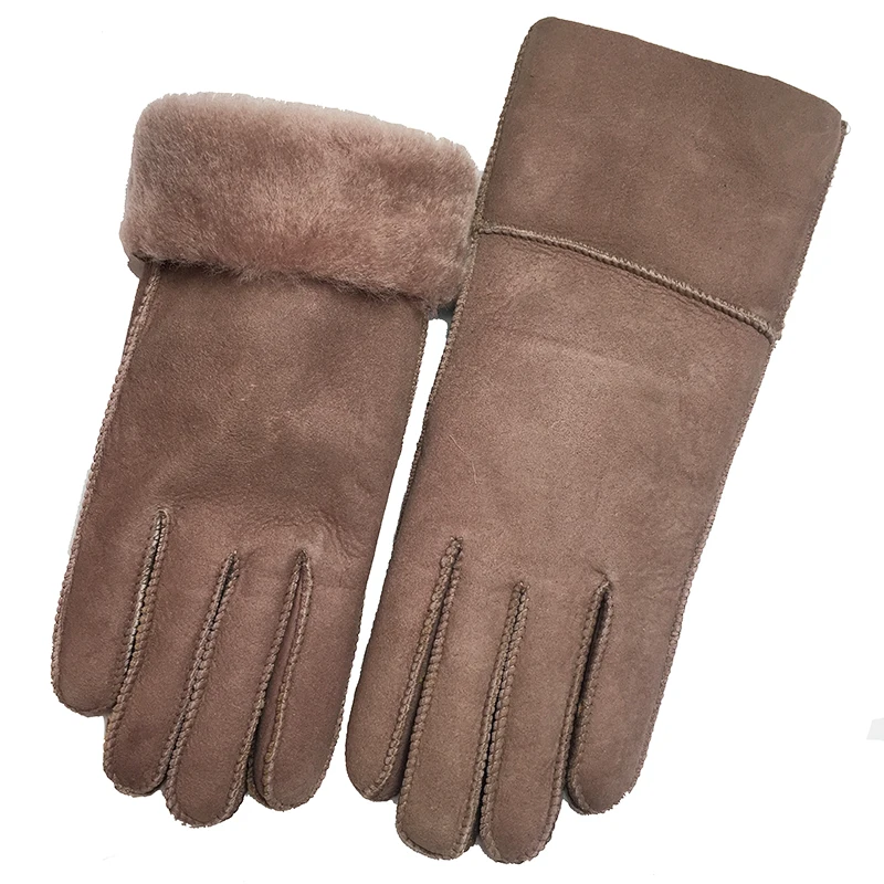 Женские перчатки из натуральной кожи, модные трендовые перчатки из овчины, теплые зимние Бархатные кожаные перчатки для вождения N16 - Цвет: Matte Light Purple