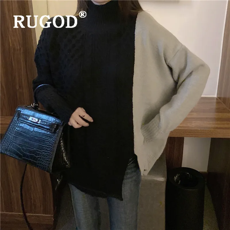 RUGOD, Ретро стиль, контрастный цвет, водолазка, свитер для женщин, корейский стиль, Свободный пуловер, зимний, толстый, твист, свитер, джемпер