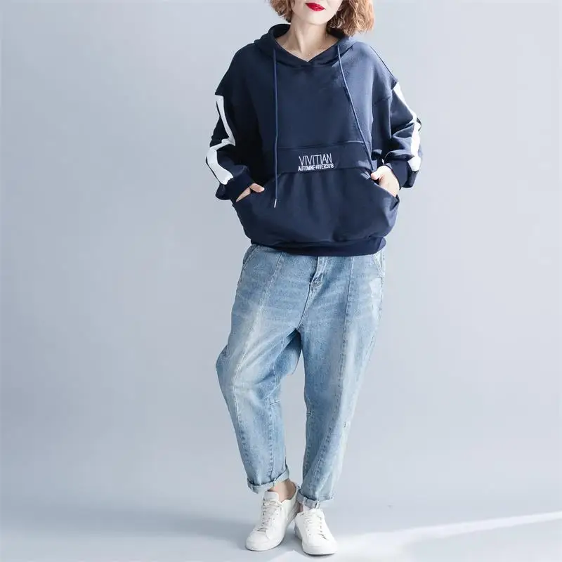 

Johnature Casual Loose Hooded Sweatshirt Women Clothes 2019 Autumn New Korean Comfortable Pullovers Simple Embroidered Hoodies
