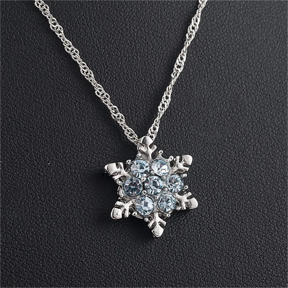 Blue Crystal Snowflake Zircon Flower Necklaces & Pendants Jewelry - Image 5