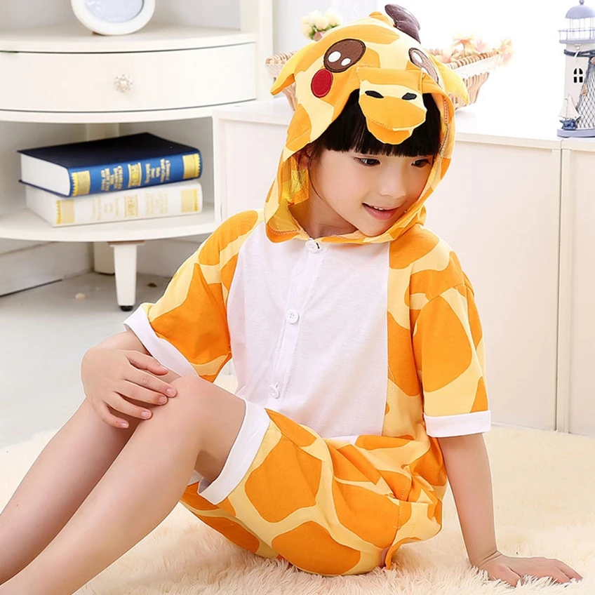 

Kigurumi Pajama New Adult Animal Cartoon Hooded Onesie Women Men Summer Short Sleeve Pyjamas Suit Sleepwear Cotton Pijamas