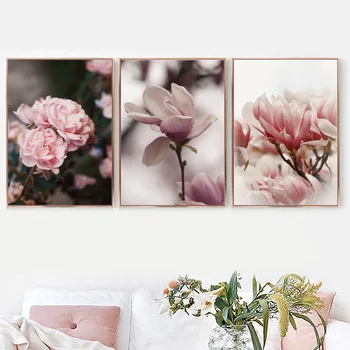 Billige Große Rose Pfingstrose Pfirsich Blossom Magnolia Wand Kunst Leinwand Malerei Nordic Poster Und Drucke Wand Bilder Für Wohnzimmer Salon